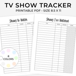 Printable Tv Show List, Tv Series Tracker, Tv Shows to Watch, Shows I&#39;ve Watched, Tv Shows Log, Tv Series Log, Tv Series Organizer