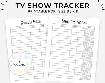 Printable Tv Show List, Tv Series Tracker, Tv Shows to Watch, Shows I&#39;ve Watched, Tv Shows Log, Tv Series Log, Tv Series Organizer