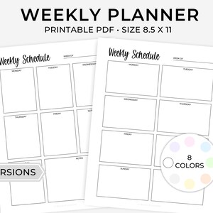 Simple Weekly Planner Printable, Printable Weekly Planner Insert, Weekly Agenda, Weekly Schedule, Printable Undated Planner, 2 Versions