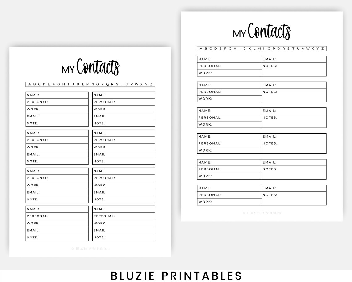 PRINTABLE CONTACT LIST Phone Number List Email Address Etsy