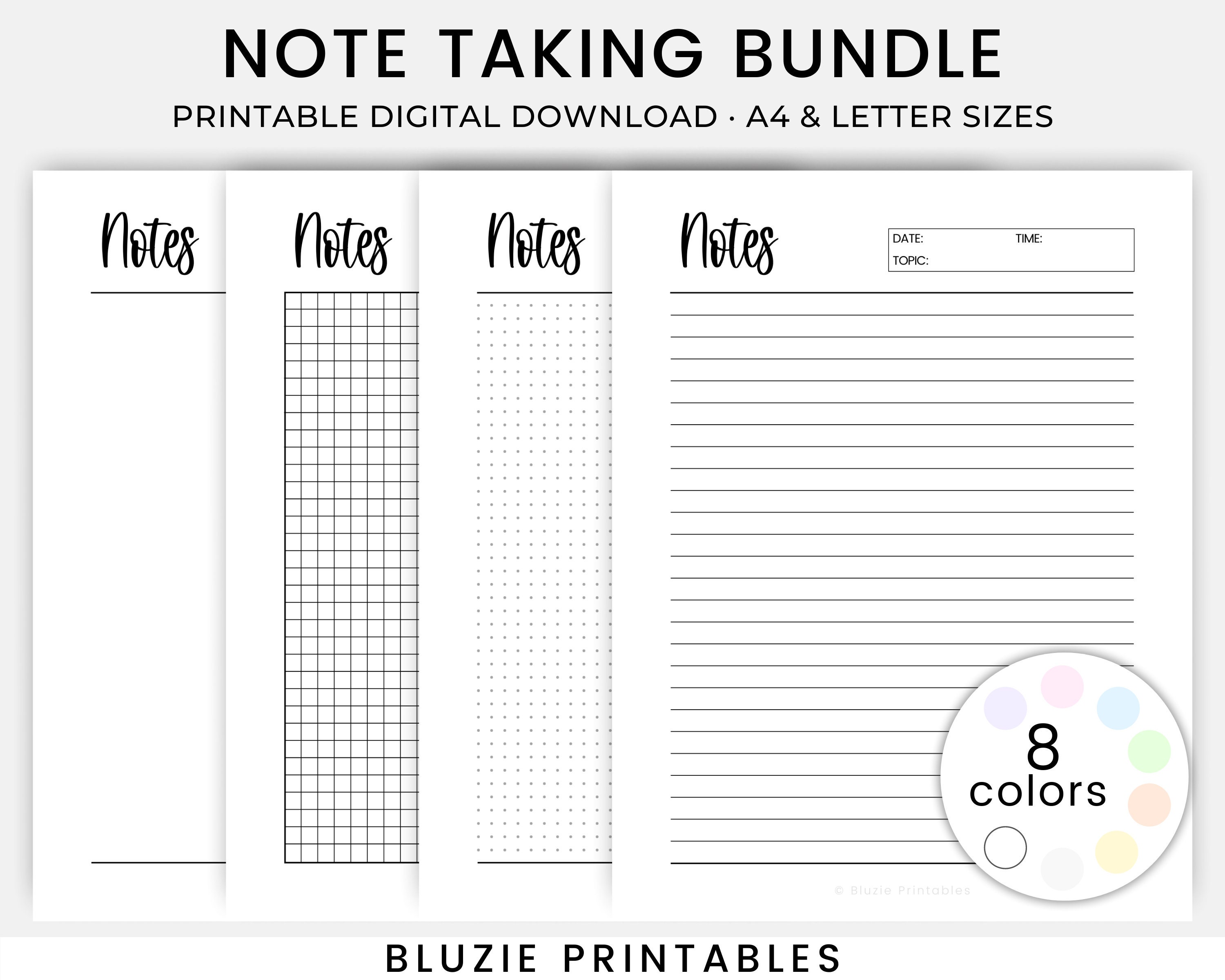PRINTABLE NOTES BUNDLE Printable Notes Pages Lined Notes | Etsy