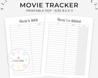 Printable Movie List, Movie Tracker, Organize Movie List, Movies to Watch, Movies I&#39;ve Watched, Movie Log Printable, Movie Shelf Organizer