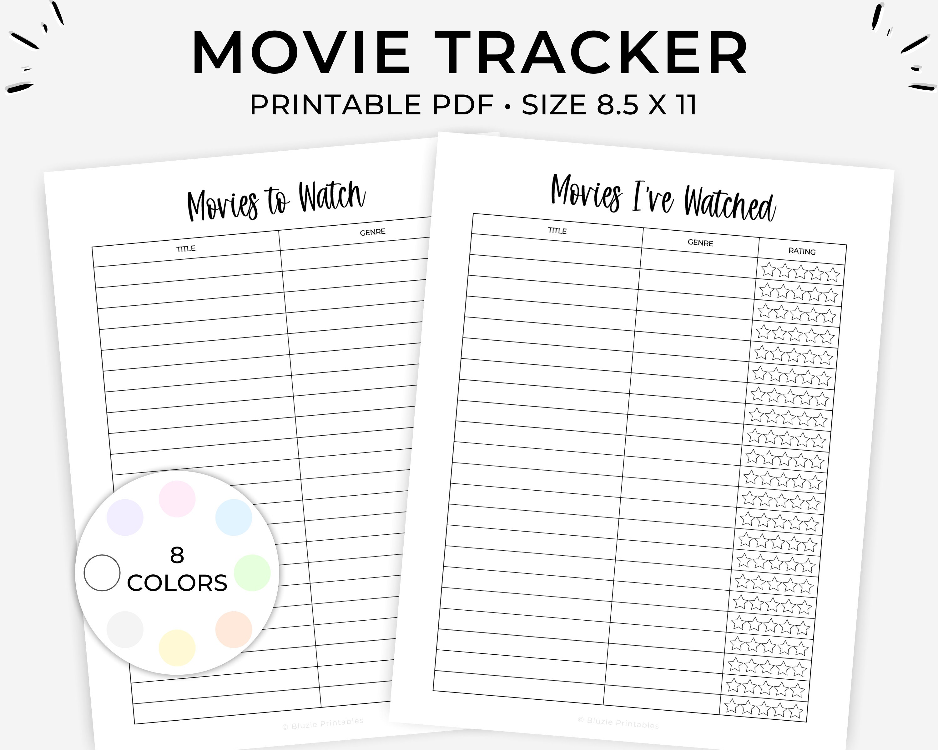 Printable Movie List Movie Tracker Organize Movie List Etsy