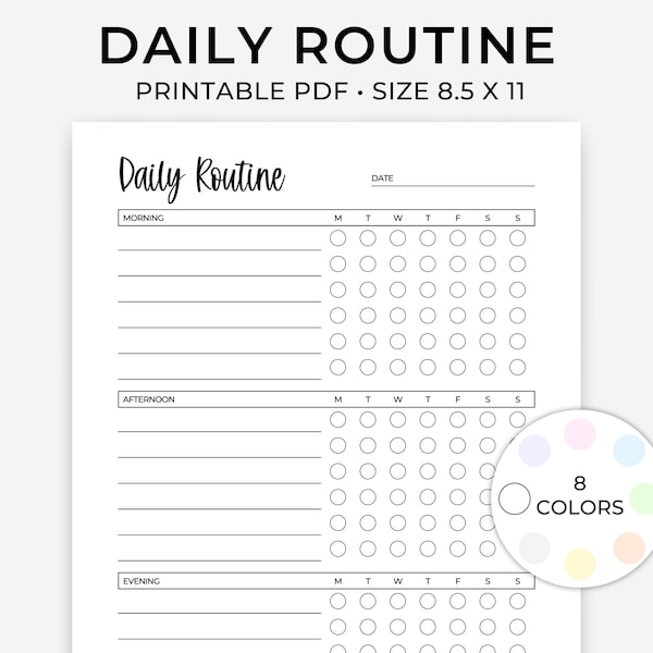 Printable Daily Routine Checklist, Morning Habit Tracker, Afternoon Habit Tracker, Evening Habit Tracker, Daily Habit Tracker, Daily Habits