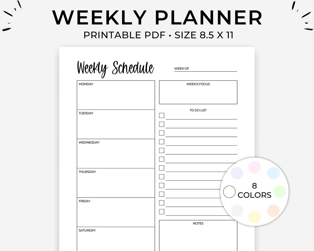 Printable Weekly Planner, Weekly Planner Printable, Week at A Glance ...