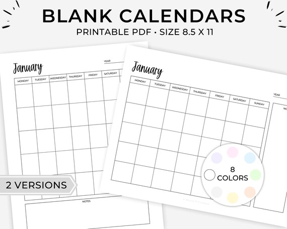Printable Blank Calendar Blank Monthly Calendar Printable - Etsy