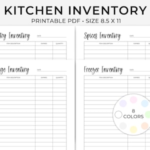 Printable Kitchen Inventory, Food Inventory, Food List Tracker, Pantry ...