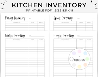 Printable Kitchen Inventory, Food Inventory, Food List Tracker, Pantry Inventory, Fridge Inventory, Freezer Inventory, Spice Inventory