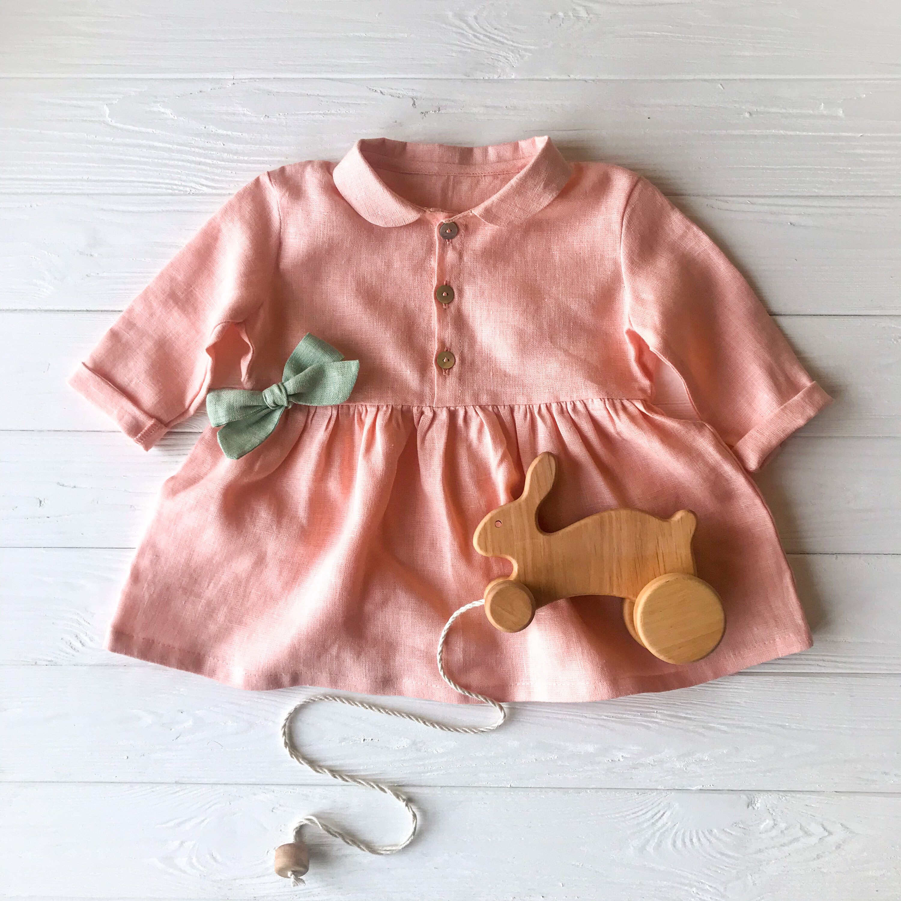 Linen girl tunic / peachy long sleeve baby shirt / linen baby Etsy