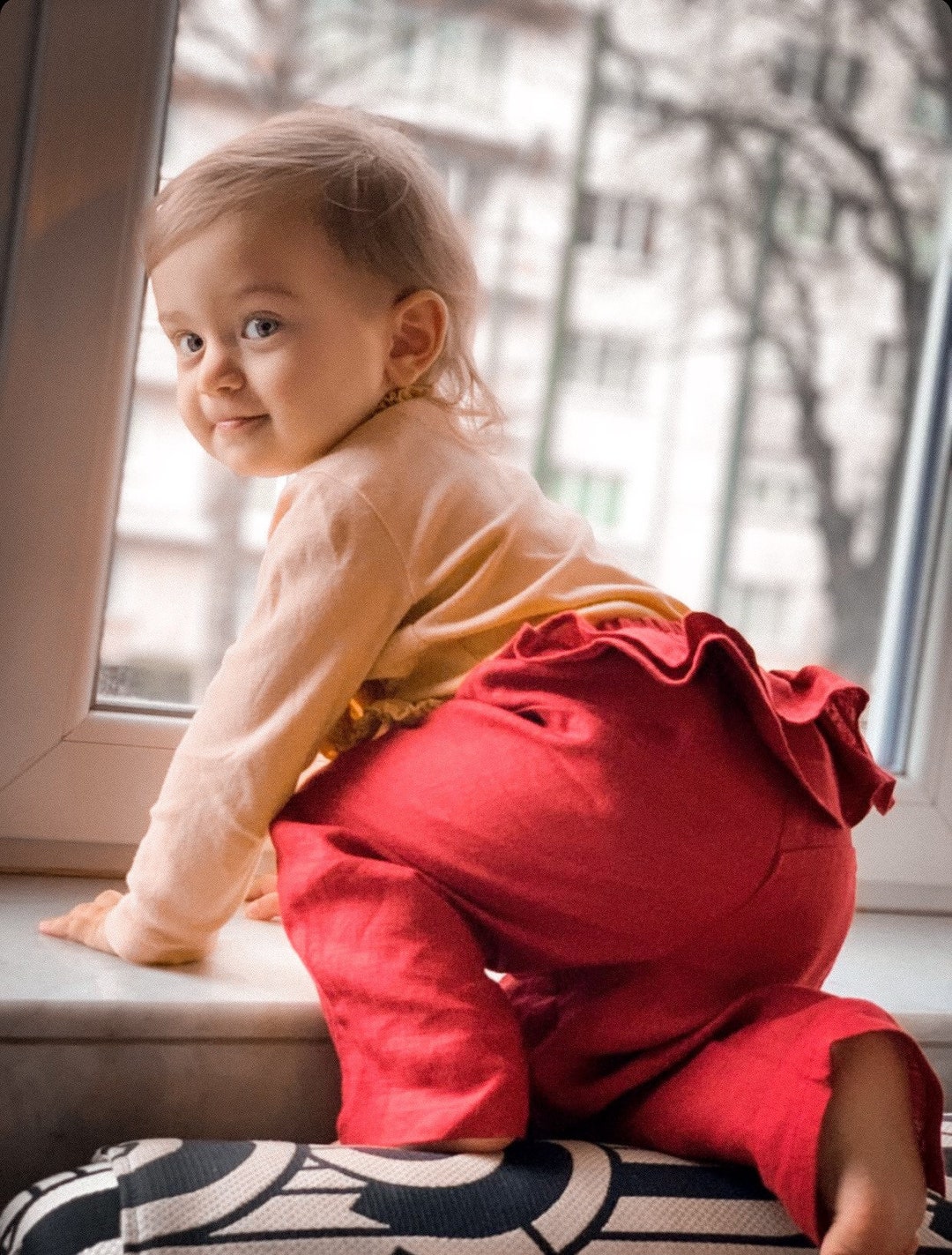 Toddler Linen Pants With Ruffles / Linen Kids Clothes / Linen Etsy