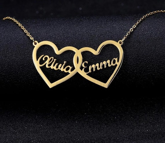 Buy Personalized Couples Name Two Hearts Necklace Custom Double