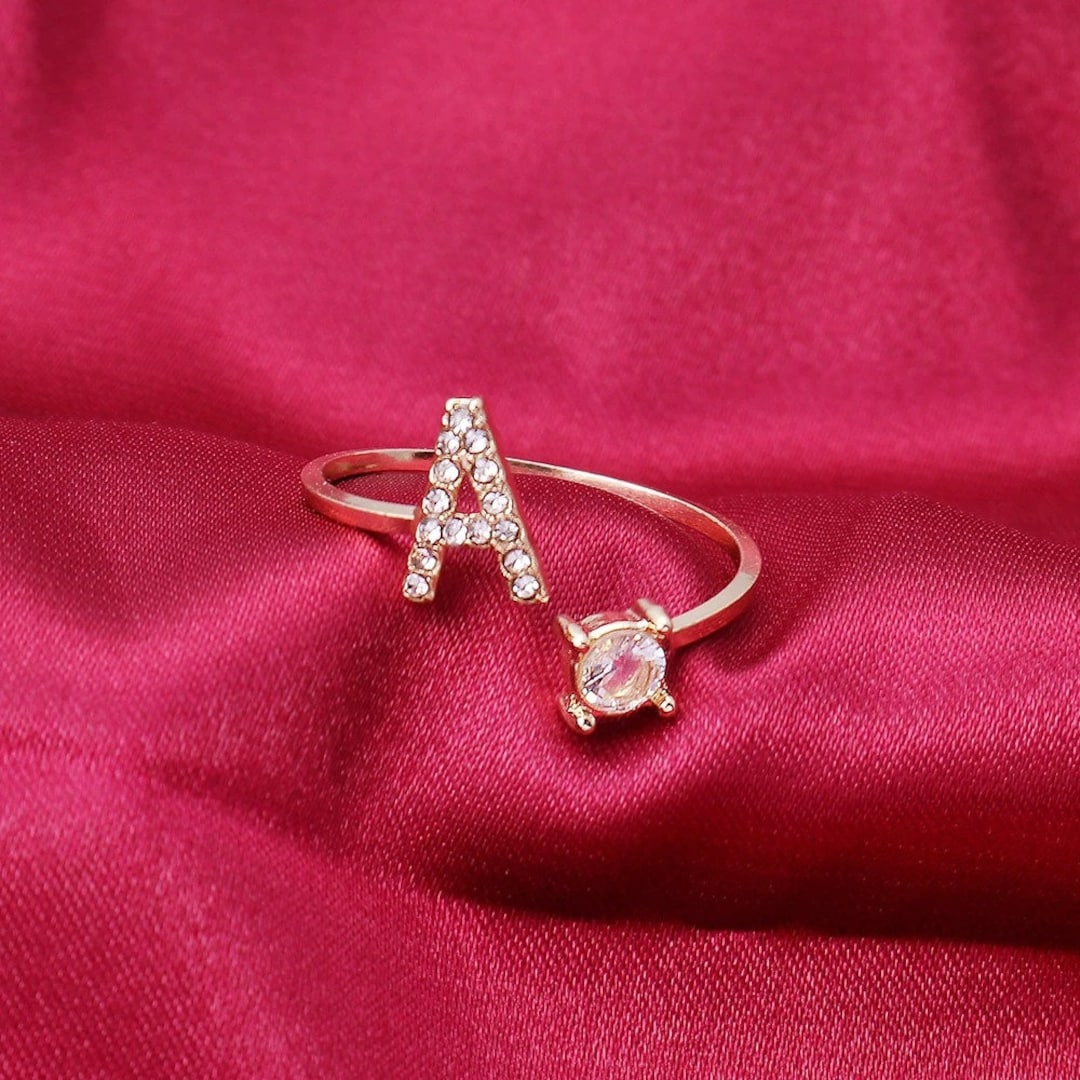 AZ Letter Gold Color Metal Adjustable Opening Rings for Women Etsy