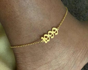 1990-2019 Birth Year Anklet Leg Bracelet Jewelry, Personalized Anklet, Customized Number Anklet, Birth Year Anklet For Women Gifts