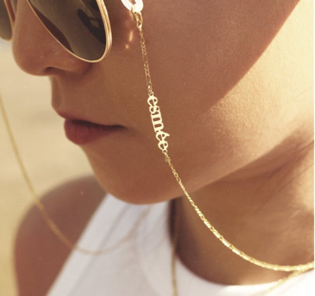 Personalized Name Eyeglasses Chain, Custom Gold Name Tag Glasses Chain, Dainty Sunglasses Chain