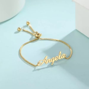 Pulsera personalizada con nombre para mujer, niña, letra dorada y plateada, ajustable, regalo para el primer aniversario de tu esposa, regalo sentimental para tu novia.