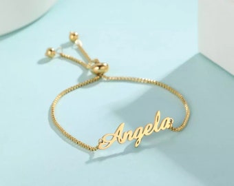 Personalized Name Bracelet For Women Babe Girls Letter Gold Silver Color Adjustable, 1st Anniversary Gifts for Wife, Sentimental GF Gift