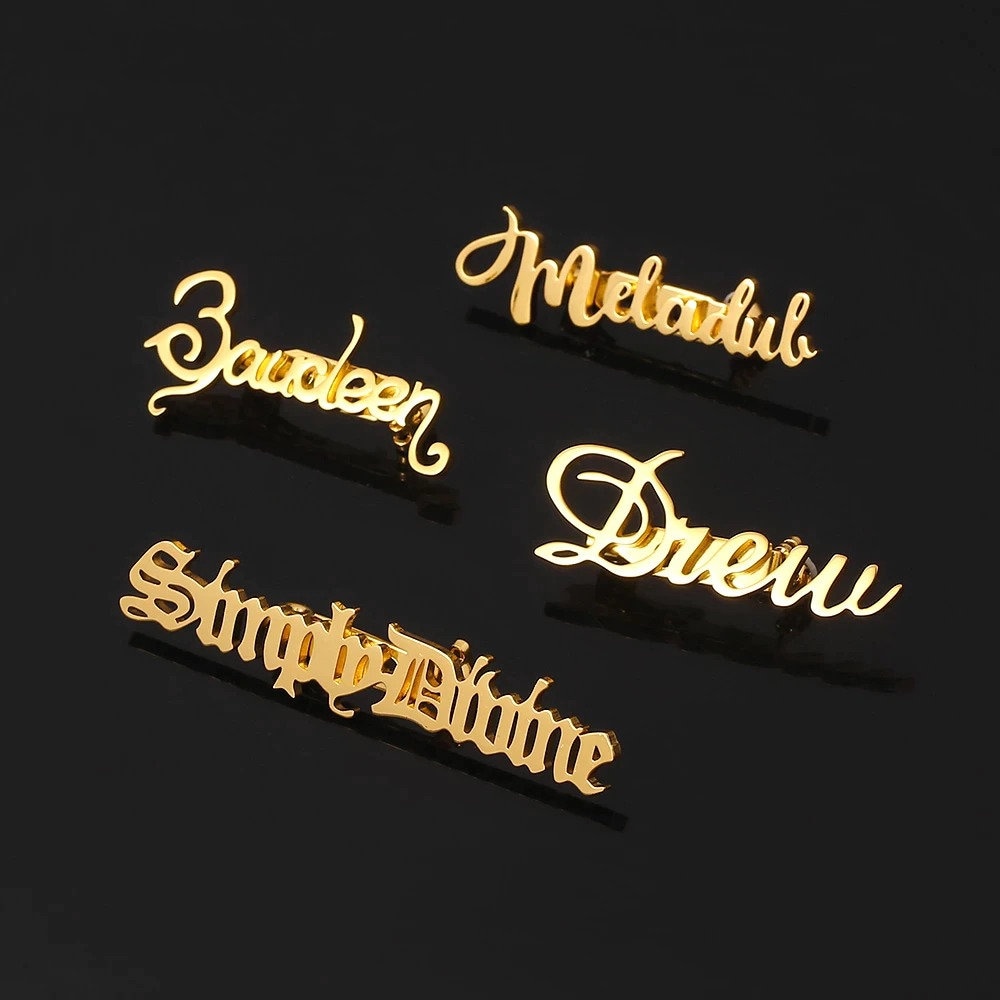 Personalized Name Shirt Pin, Alphabet Brooch 3 Color Pin, Custom Name Tag Pin, Name Badge Shirt Decoration Big Pin, Wedding Party Jewelry