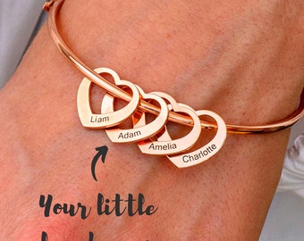 Personalized Letter Bangles Bracelets with Hearts, Customized Engraved 1-9 Names Bracelet, Dainty Bangle, Aesthetic Bracelet, Vintage Bangle