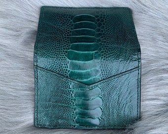 Green Genuine Premium Ostrich Leather Cards holder, business card cases, Gift for him, leather wallet, handmade cards holder