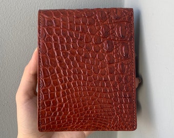 Bruine echte alligatorleren huid portemonnee voor mannen, handgemaakte lederen portemonnee, cadeau voor hem, leren portemonnee mannen,
