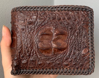 Bruine premium echte alligatorleer skin portemonnee voor heren, handgemaakte leren portemonnee, cadeau voor hem, leren portemonnee