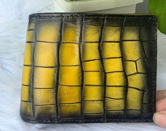 Double side Genuine alligator WAX PATINA Leather Skin Bifold Wallet for Men,Handmade Leather wallet, Gift for him, leather wallet men,