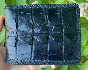 Blue Genuine alligator Leather Skin Bifold Wallet for Men,Handmade Leather wallet, Gift for him, leather wallet men,