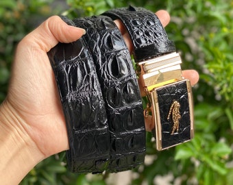 Black Genuine alligator Leather Belt for Men, Mens handmade leather belt,hand stitched, made to fit your waist size