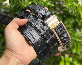 Handmade Black Alligator  Leather Belt for Men, Custom Fit