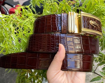 Ceinture en cuir d'alligator véritable marron pour homme, ceinture en cuir faite main pour homme, cousue à la main, faite pour s'adapter à votre tour de taille
