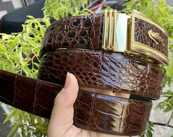 Brown Genuine alligator Leather Belt for Men, Mens handmade leather belt,hand stitched, made to fit your waist size