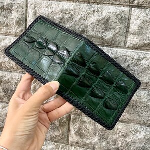 Portefeuille pliant en cuir al-li véritable vert pour hommes, portefeuille en cuir fait à la main, cadeau pour lui, portefeuille en cuir