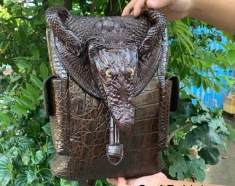 Handmade Genuine Vietnam alligator Skin Leather Backpack Shoulder Bag, Travel Bag