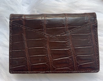 Tarjetero de auténtica piel de cocodrilo marrón, estuche para tarjetas de visita, regalo para él, cartera de cuero, tarjetero hecho a mano
