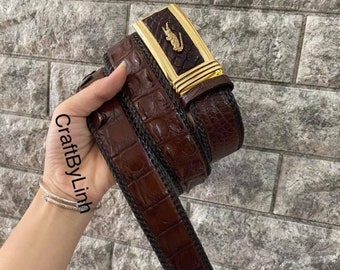 Ceinture en cuir d'alligator véritable marron pour homme, ceinture en cuir faite main pour homme, cousue à la main, faite pour s'adapter à votre tour de taille