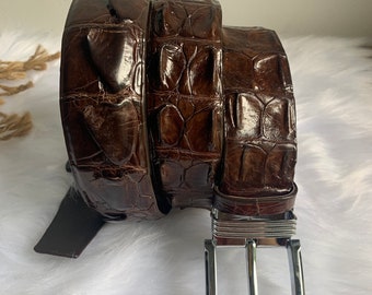 Brown Genuine alligator Leather Belt for Men, Mens handmade leather belt,hand stitched, made to fit your waist size