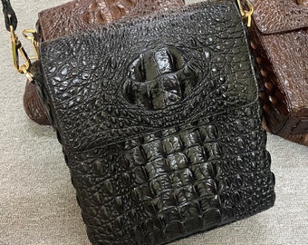 Black alligator handbag for men, crossbody men, genuine leather handbag,handbag men, Luxury Designer Leather handbag For men Active