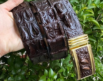 Ceinture en cuir d'alligator véritable marron pour homme, ceinture en cuir faite main pour homme, cousue à la main, faite pour s'adapter à votre tour de taille