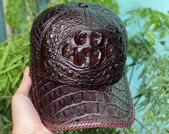 Brown Genuine alligator hornback Leather Skin, Handmade cap,Handmade Leather Hat, Gift for him, leather wallet men,