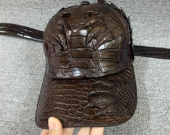 Genuine alligator hornback Leather Skin, Handmade cap,Handmade Leather Hat, Gift for him, leather wallet men,