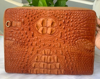 Brown Genuine alligator handbag for men,laptop bag, crossbody men, handbag, handbag men, Luxury Designer Leather handbag For men Active