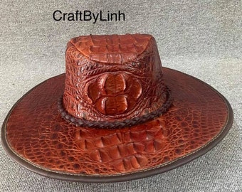 Premium Genuine alligator Leather Hat,cowboy hat, gift for him, Mens Cowboy Hat, Hat Bush Womens, Hat Cowgirl Hat, Customize Leather Hat