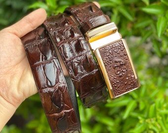 Ceinture en cuir d'alligator véritable marron pour homme, ceinture en cuir faite main pour homme, cousue à la main, faite pour s'adapter à votre tour de taille