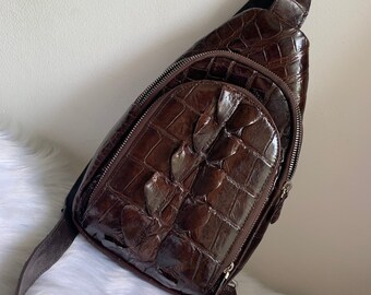 Brown Genuine alligator handbag for men, crossbody men,leather handbag, leather handbag, Luxury Designer Leather handbag For men Active