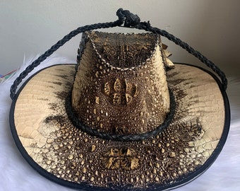 Premium Genuine Alligator Leather Hat,cowboy hat, gift for him, Mens Cowboy Hat, Hat Bush Womens, Hat Cowgirl Hat, Customize Leather Hat