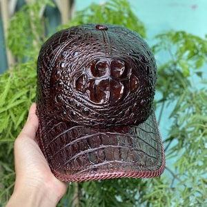 Brown Genuine Al-li hornback Leather Skin, Handmade cap,Handmade Leather Hat, Gift for him, leather wallet men,