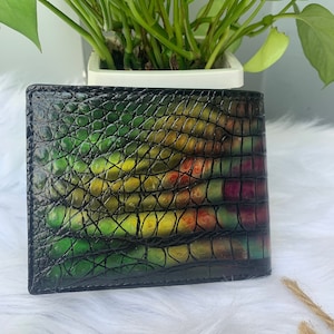 Dubbele kant echte Al-li-ga-tor WAX PATINA lederen huid bifold portemonnee voor mannen, handgemaakte lederen portemonnee, cadeau voor hem, lederen portemonnee mannen,