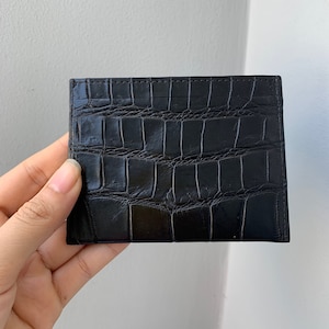 Porta-cartões de couro preto genuíno Al-li, capas para cartões de visita, presente para ele, carteira de couro, porta-cartões feito à mão