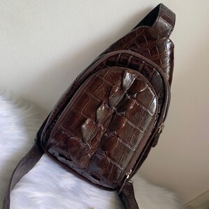 Brown Genuine alligator handbag for men, crossbody men,leather handbag, leather handbag, Luxury Designer Leather handbag For men Active