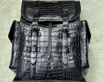 Handmade Genuine Vietnam alligator Skin Leather Backpack Shoulder Bag, Travel Bag